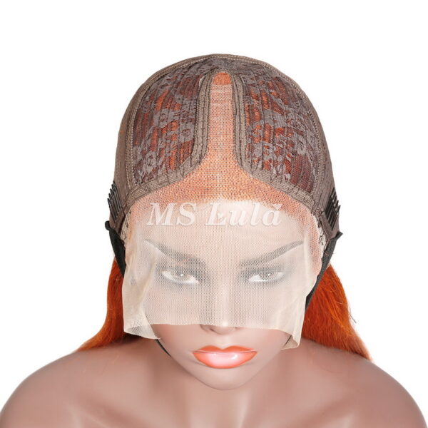 Orange Ginger Color Human Hair T-Part Lace Wig Silky Straight - Image 6
